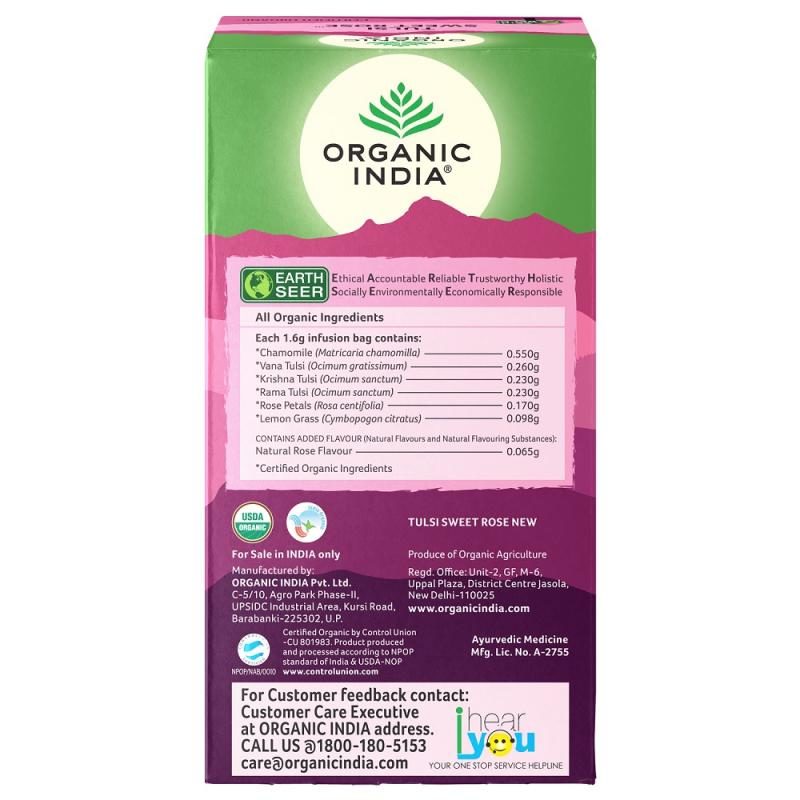 Buy Tulsi Sweet Rose 25 Tea Bags Organic India Online On Herbivo